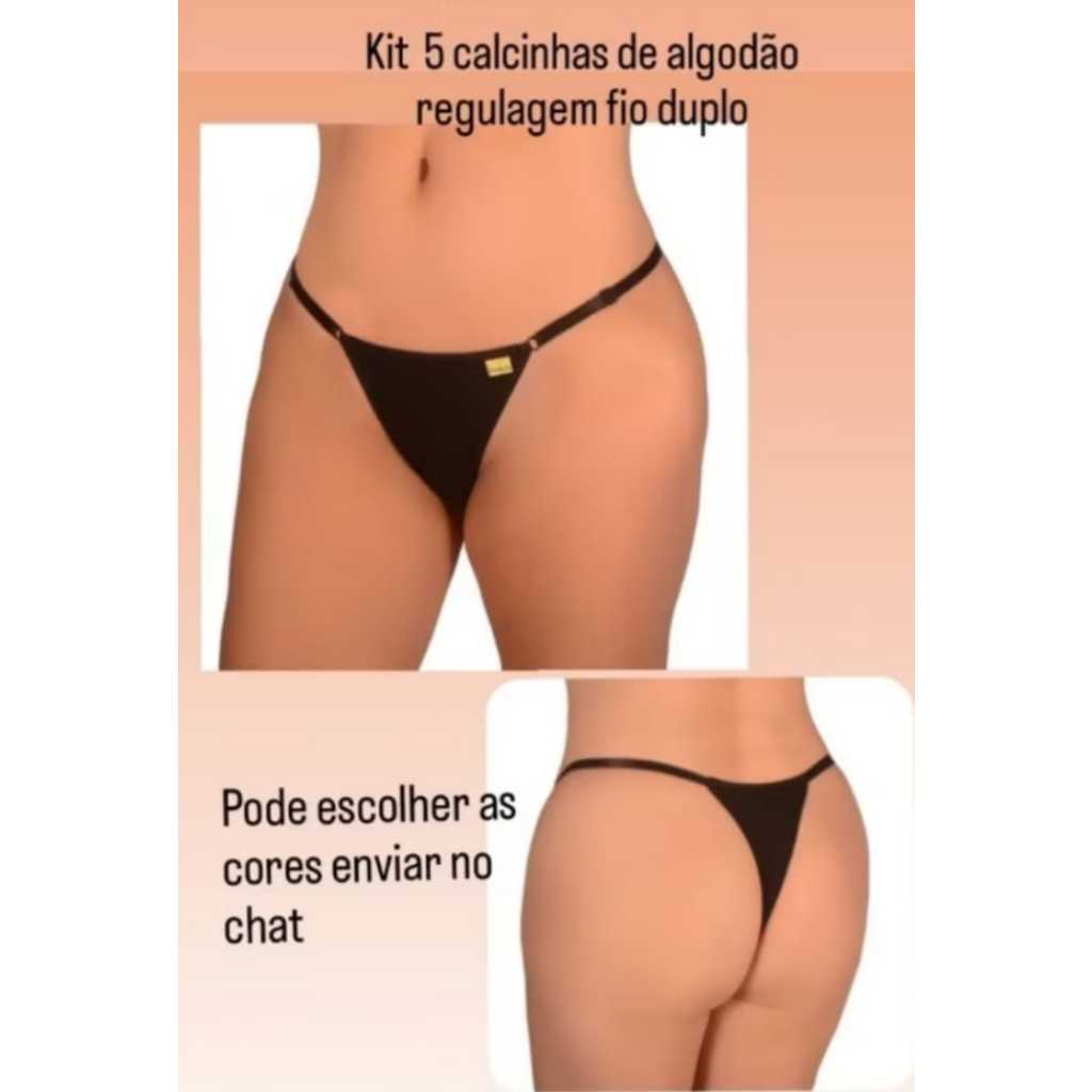 kit 5 calcinhas de algodão feminina cotton antialérgico fio duplo alça de regulagem string em Oferta na Shopee