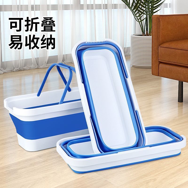Balde Dobrável Retrátil Flexível Retangular Silicone Multiuso Com 4 Rodinha 18L