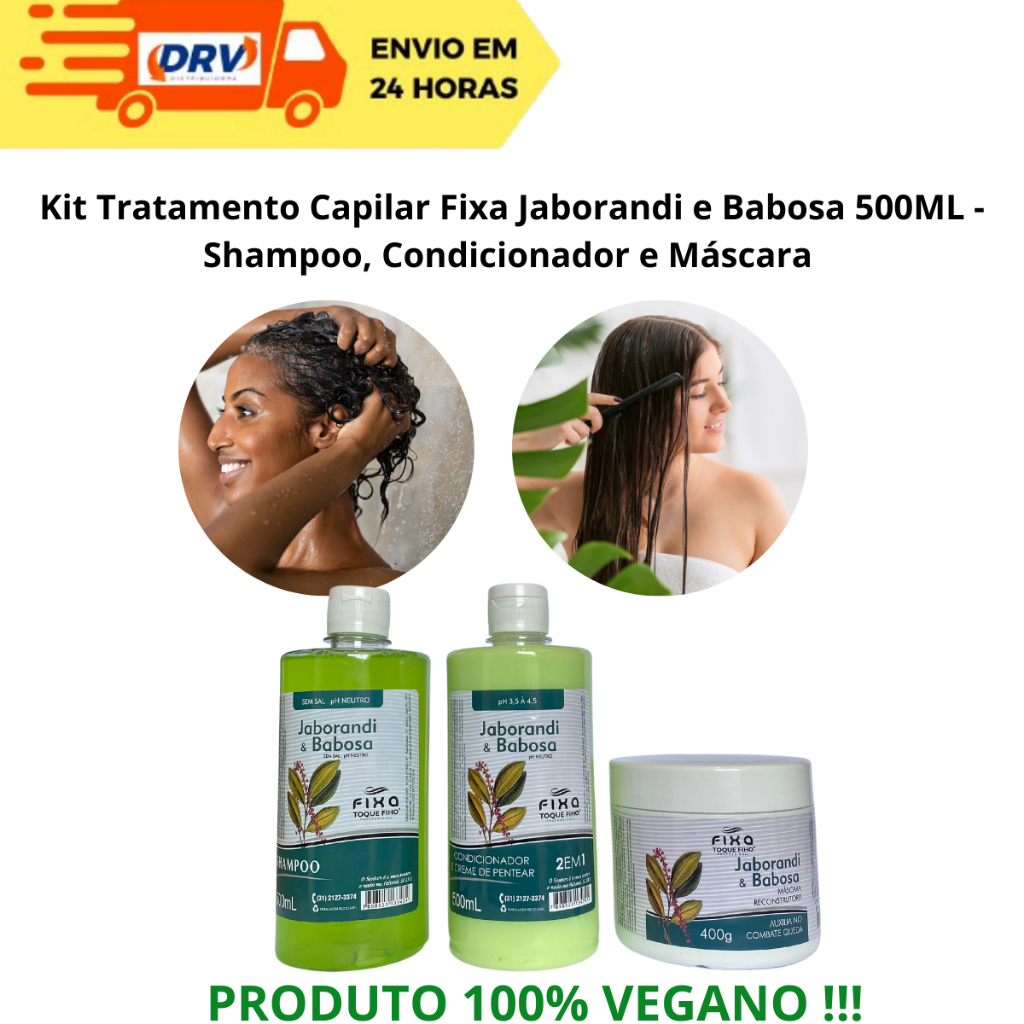 Kit Tratamento Capilar Fixa Jaborandi e Babosa 500 ML - Shampoo, Condicionador e Máscara - Fixa