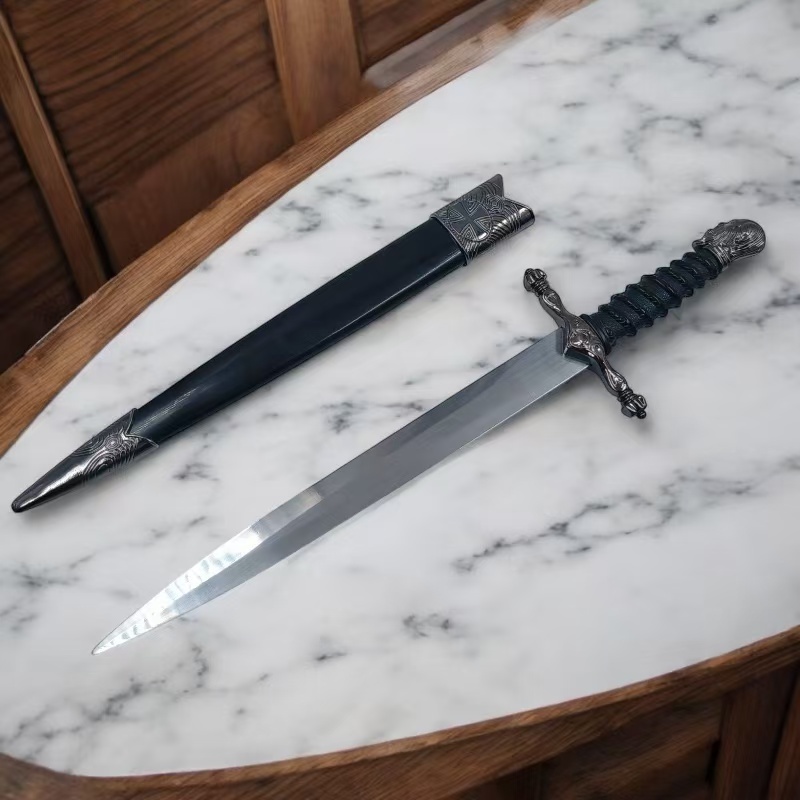 Adaga Punhal Medieval com Bainha Trabalhada 34 cm - Lâmina Afiada e Detalhes Exclusivos para Colecionadores