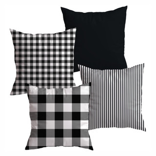 Kit 4 Capas De Almofadas Decorativas 45x45 Xadrez Em Tecido Oxford Com Zíper Para Sofá Sa…