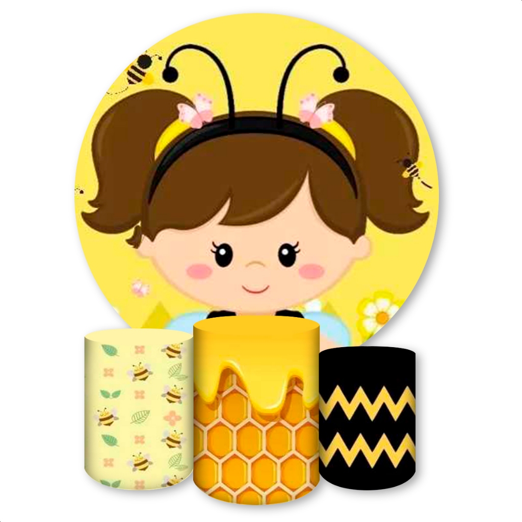 Kit Capa Painel Redondo + Capas Cilindros Sublimados Para Festas Tema Abelhinha em Oferta na Shopee
