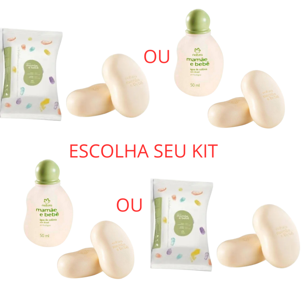 Combo com Colonia Mamãe e Bebê 50ml OU Lenço 16 folhas + Sabonete 2 unidades 100g cada Kit
