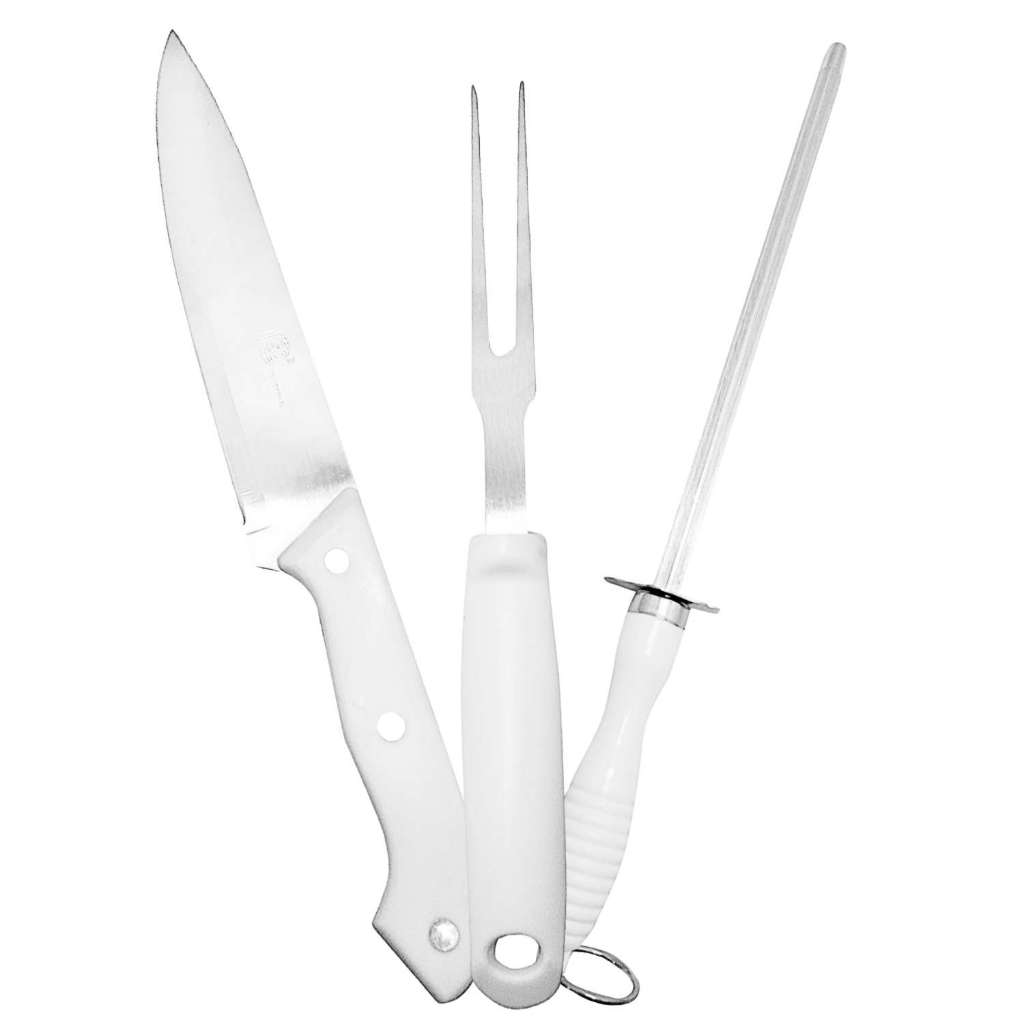 Kit Para Churrasco Festas Alta Qualidade Aço Inox Pacote Com 3 Peças