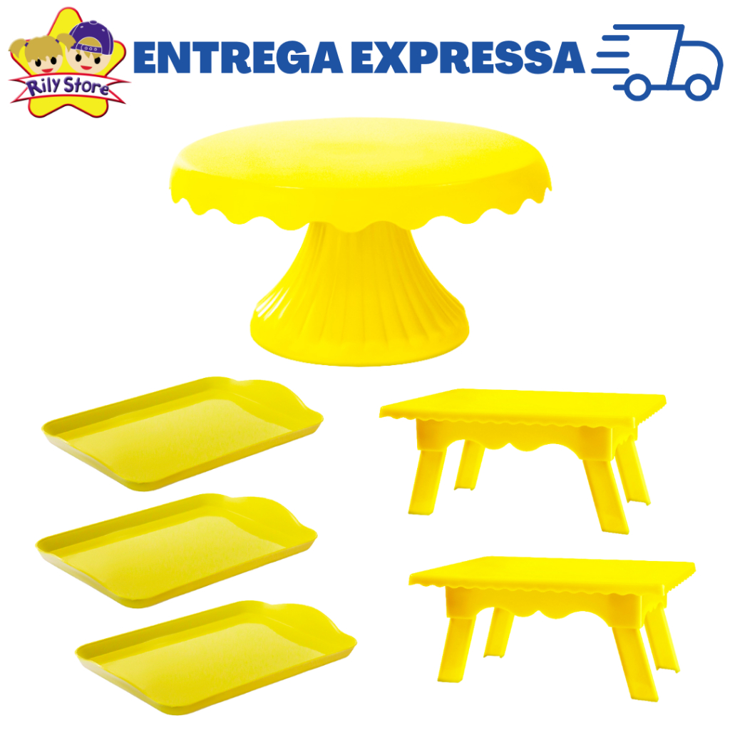 Kit Boleira Cake Renda 19cm - 2 Mesinhas e 3 Bandejinhas decorativas Diversas Cores em Oferta na Shopee