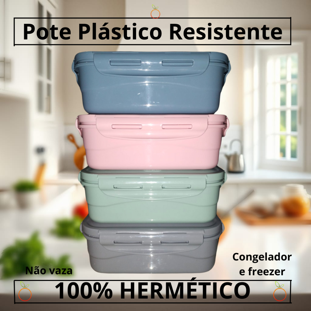 Pote Plástico 100% Hermético Resistente Não Vaza comida/liquido/cheiro para microondas ou freezer