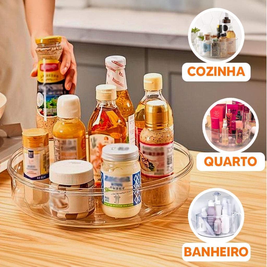 Organizador Giratório Porta Tempero Multiuso De Armário Cozinha Geladeira