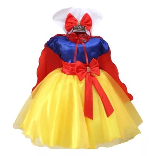 Vestido Infantil Fantasia Branca De Neve  Com Capa E Tiara.