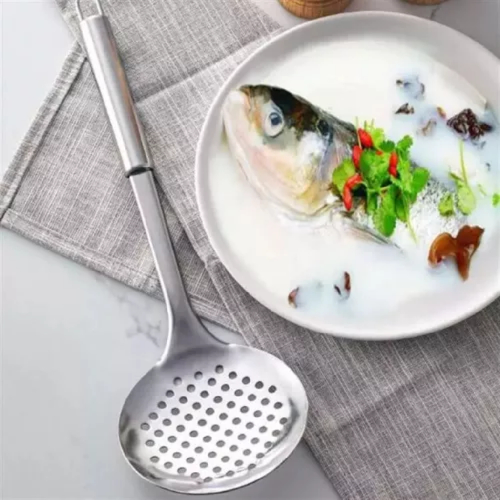 Escumadeira Inox Para Fritar Pastel 32 cm Cozinha Preparo alimento Pegador Arroz Utensílios talheres