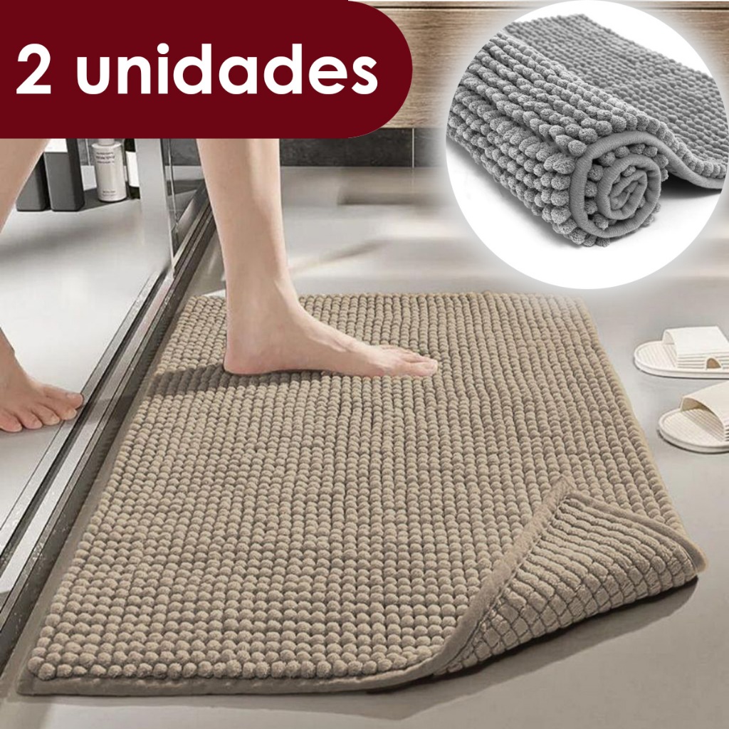 Kit 2 Tapetes Bolinhas Absorvente Antiderrapante Jogo Tapete Banheiro Cozinha PopCorn Felpudo Macarrão Dedinho