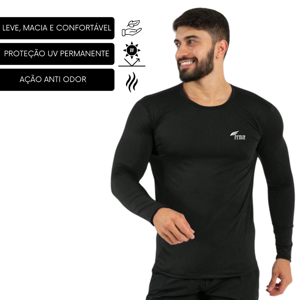 Camisa termica manga longa com proteção solar uv 50+ fenix