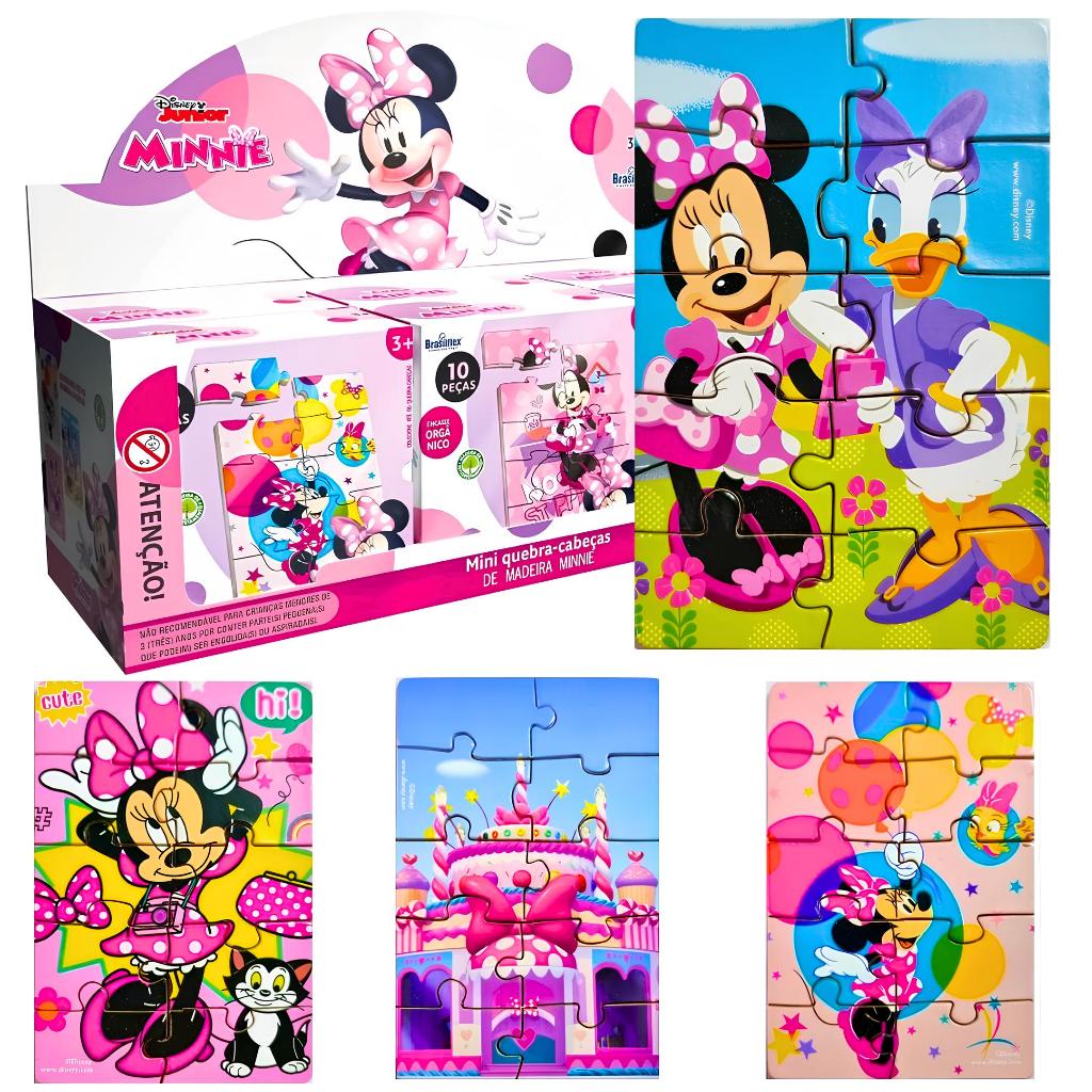 Minnie 1/6 Jogos de Quebra Cabeça em Madeira Infantil Tema Minnie Brinquedo