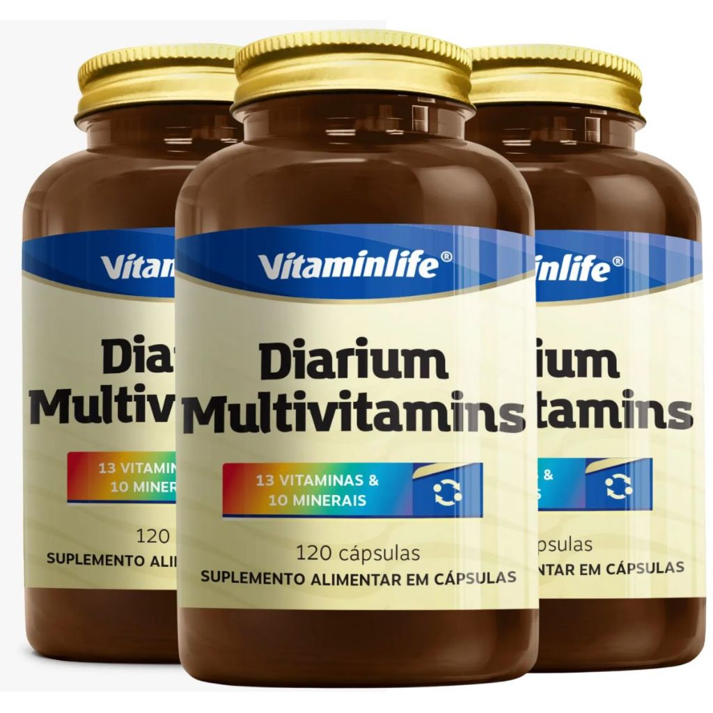 Kit 3 Diarium Multivitamínico 120 Cápsulas Cada Vitaminas de A-Z Completo Vitaminlife Envio Imediato