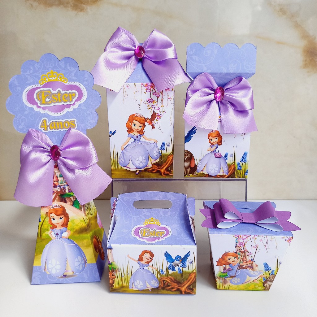 Kit Caixas  Princesa Sofia Lembrancinhas Desmontadas | Papelaria Personalizada para Festa Infantil