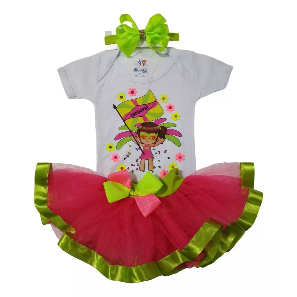 Conjunto Menina Carnaval Bloquinho Mesversário Ensaio Fotos Body Temático, Saia Tutu e Laço