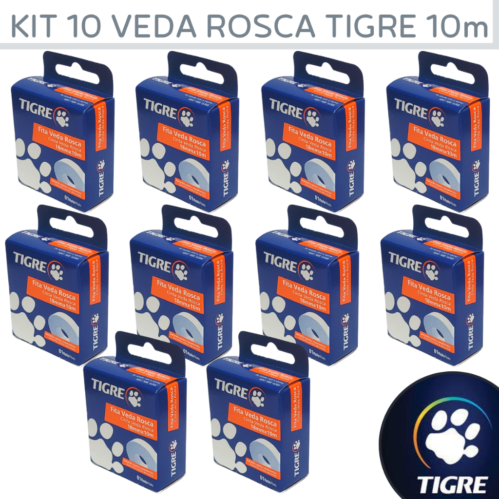 Fita Veda Rosca Tigre 10 Metros Teflon Firlon Para Torneira, Chuveiro e Hidráulicas Em Geral Branca.