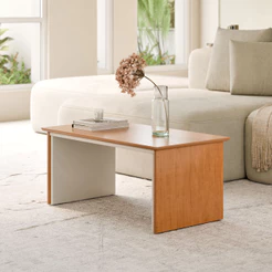 Mesa de Centro Sobral Moderna Decorativa Sala Estar Off White com Madeira Nicho Elegante Luxo
