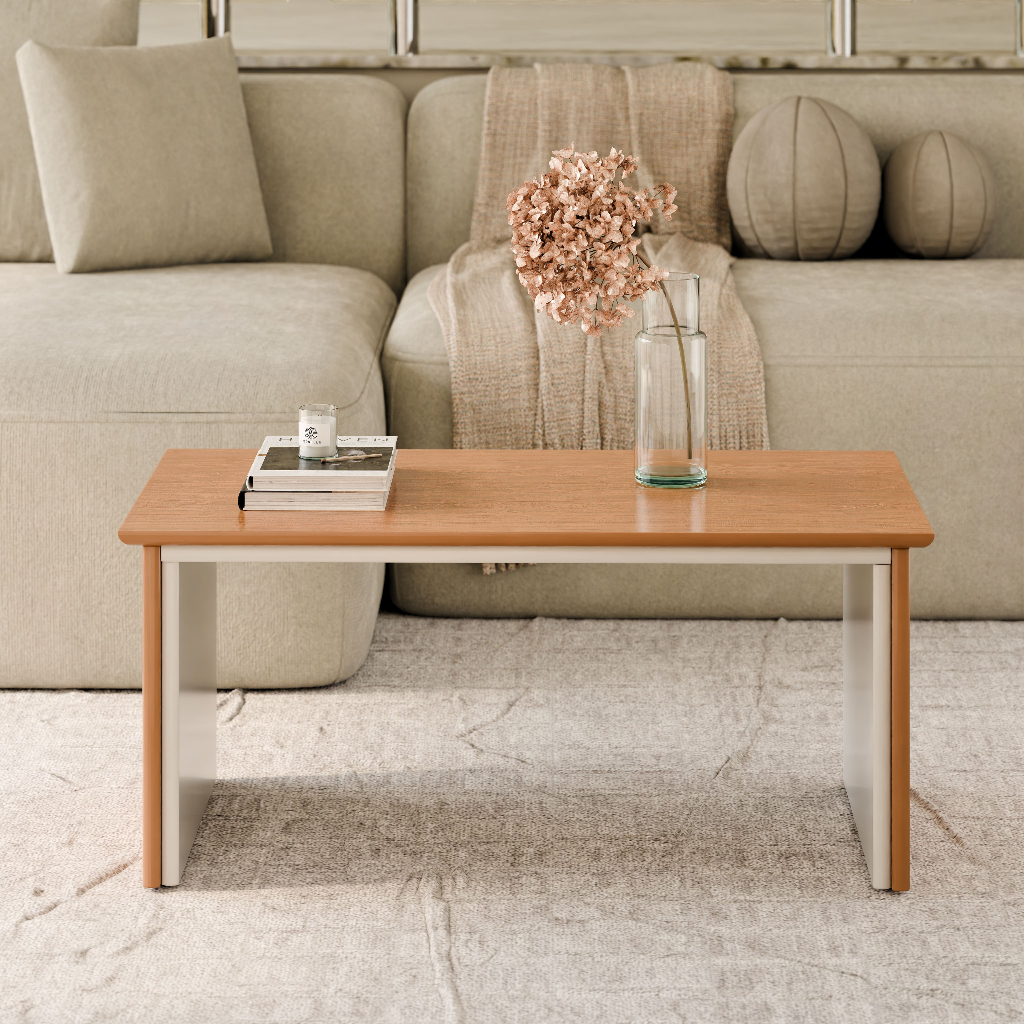 Mesa de Centro Sobral Moderna Decorativa Sala Estar Off White com Madeira Nicho Elegante Luxo