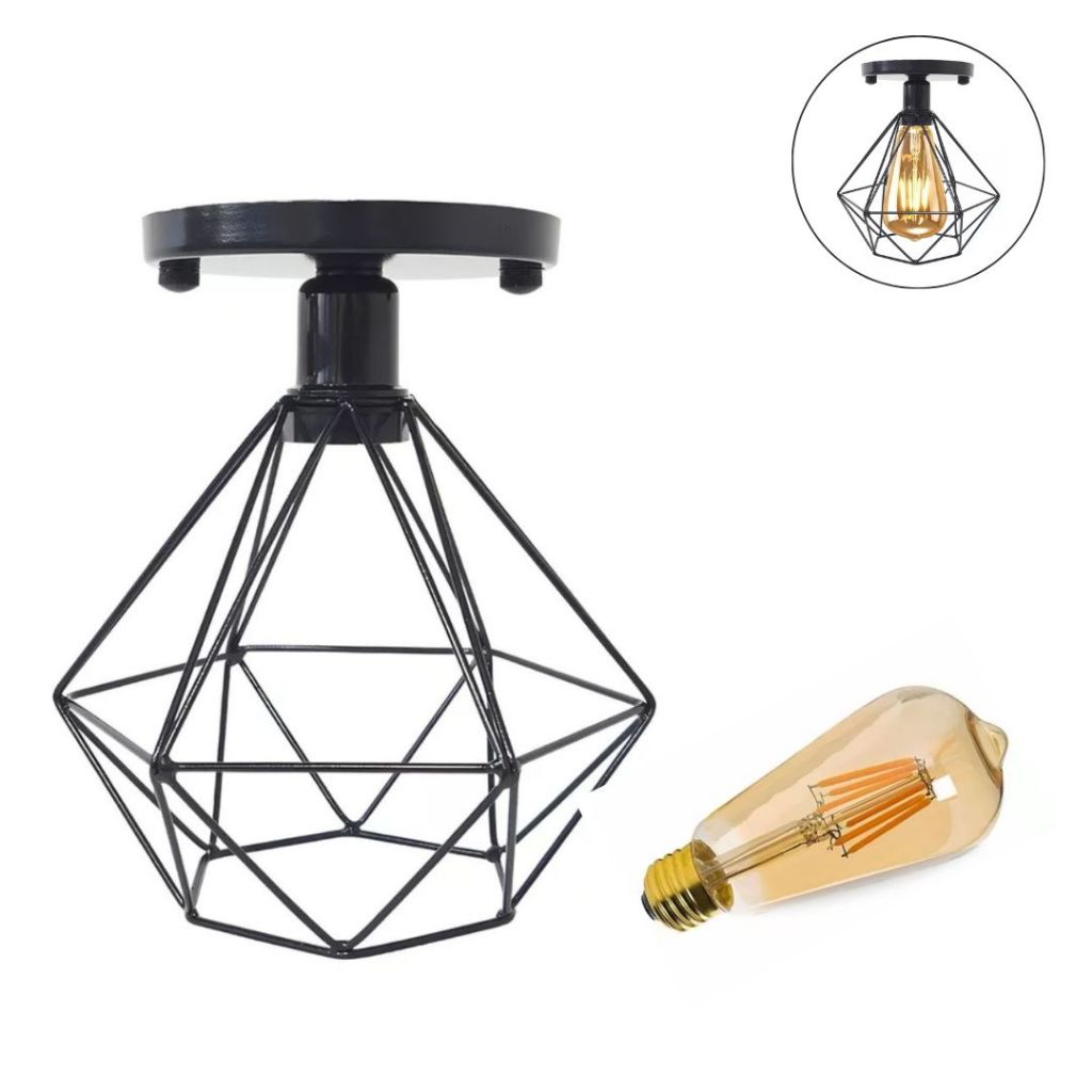 Luminária Plafon de Teto + Lâmpada Led de Filamento Lustre Decorativo