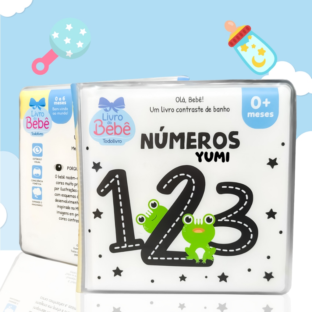 Livro De Banho Para Bebês Contrastes Fofos Interativo Números Montessori