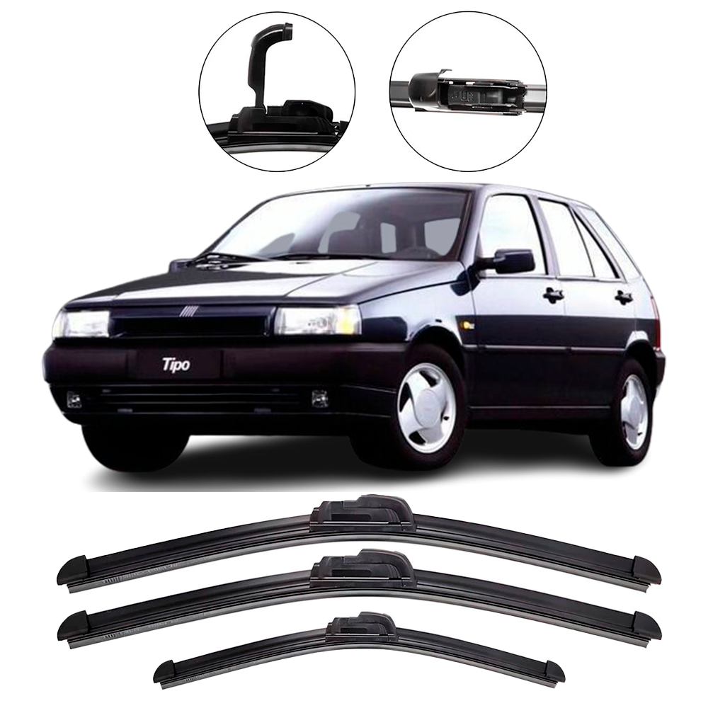 Kit Palhetas Limpador De Parabrisa Dianteiro + Traseiro Para Fiat Tipo 1994, 1995, 1996 e 1997