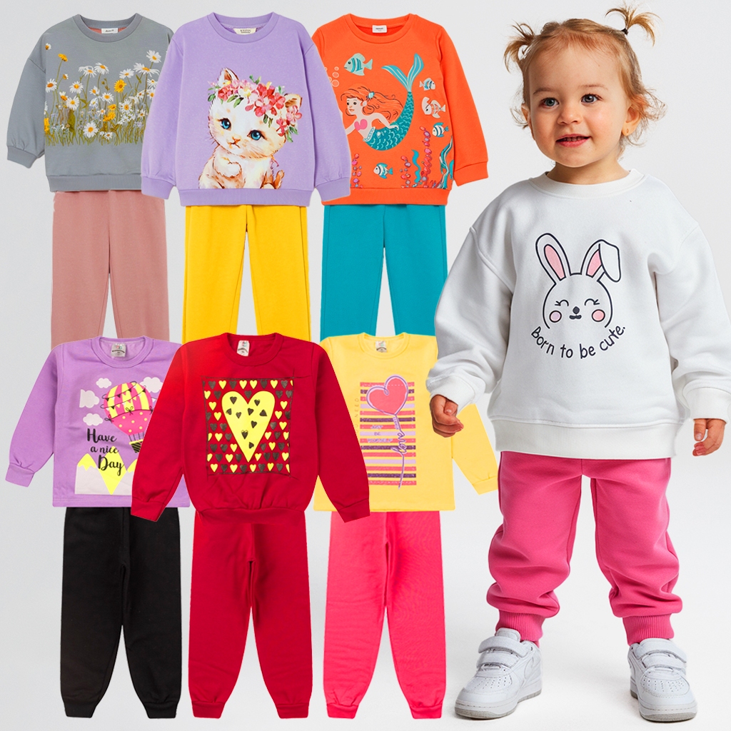 Kit 4 Peças Conjunto Moletom Infantil Menina 1 ao 14 Feminino Outono Inverno Pronta Entreg...