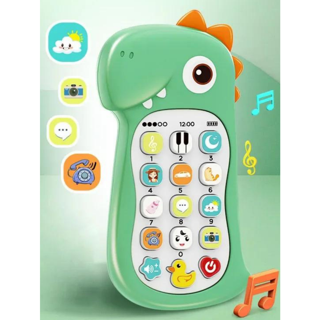 Brinquedo celular dinossauro com Mordedor e Telefone infantil Brinquedo Educativo Musical 2 em 1 para bebê criança