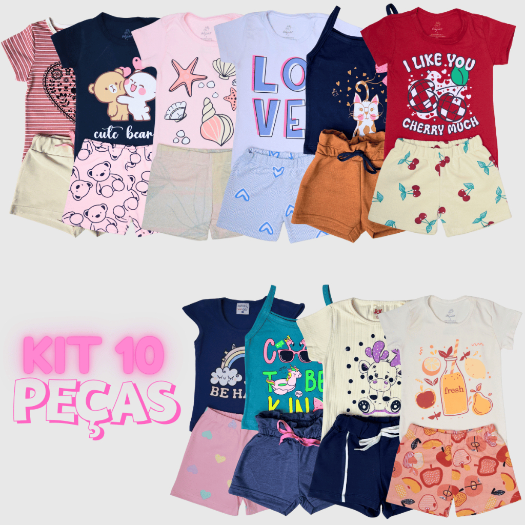 Kit 10 Peças de Roupas Conjunto Verão Menina Calor Infantil Diversos