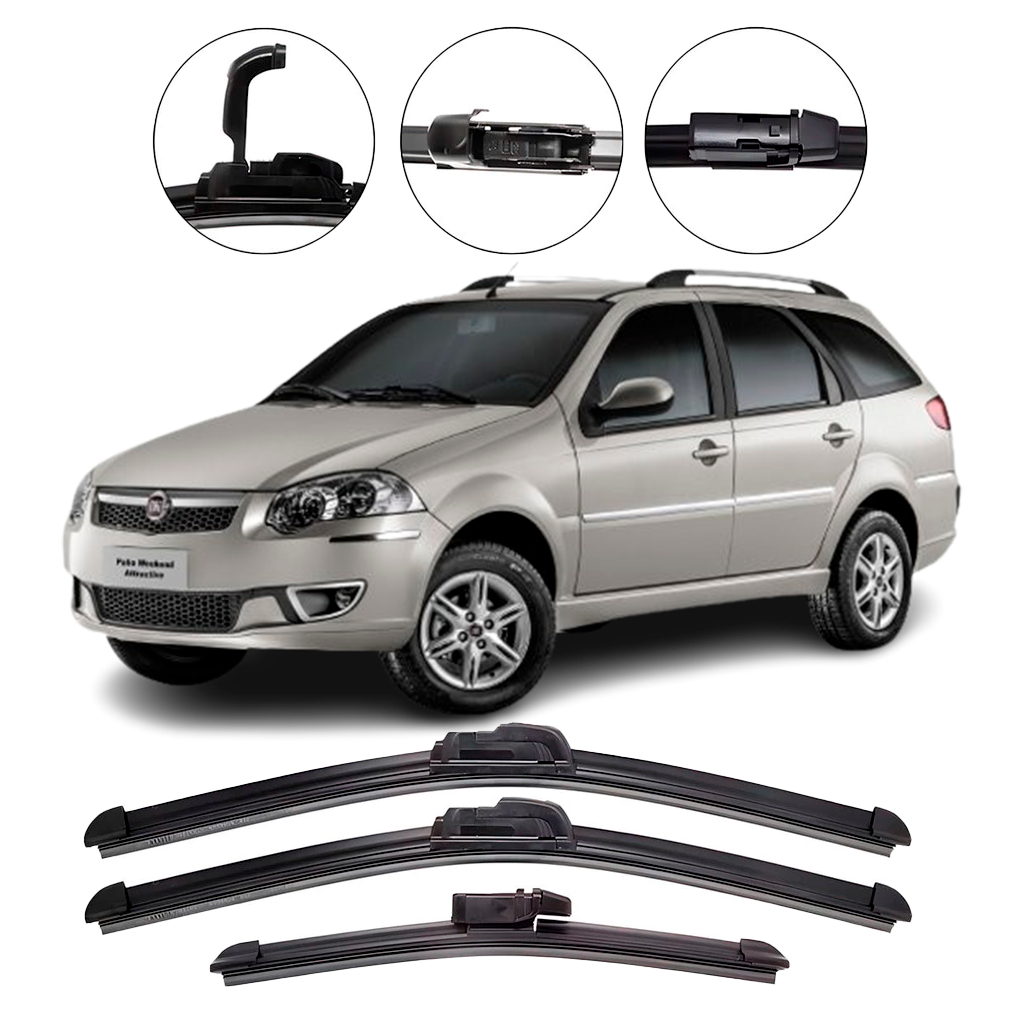 Kit Palhetas Limpador Parabrisa Dianteiro + Tras Fiat Palio Weekend / Adventure G4 2008 até 2016 em Oferta na Shopee
