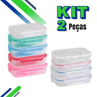 Kit Marmita Fitness Pote Hermético Retangular Plástico com Divisória 1000ml Food Lock em Oferta na Shopee