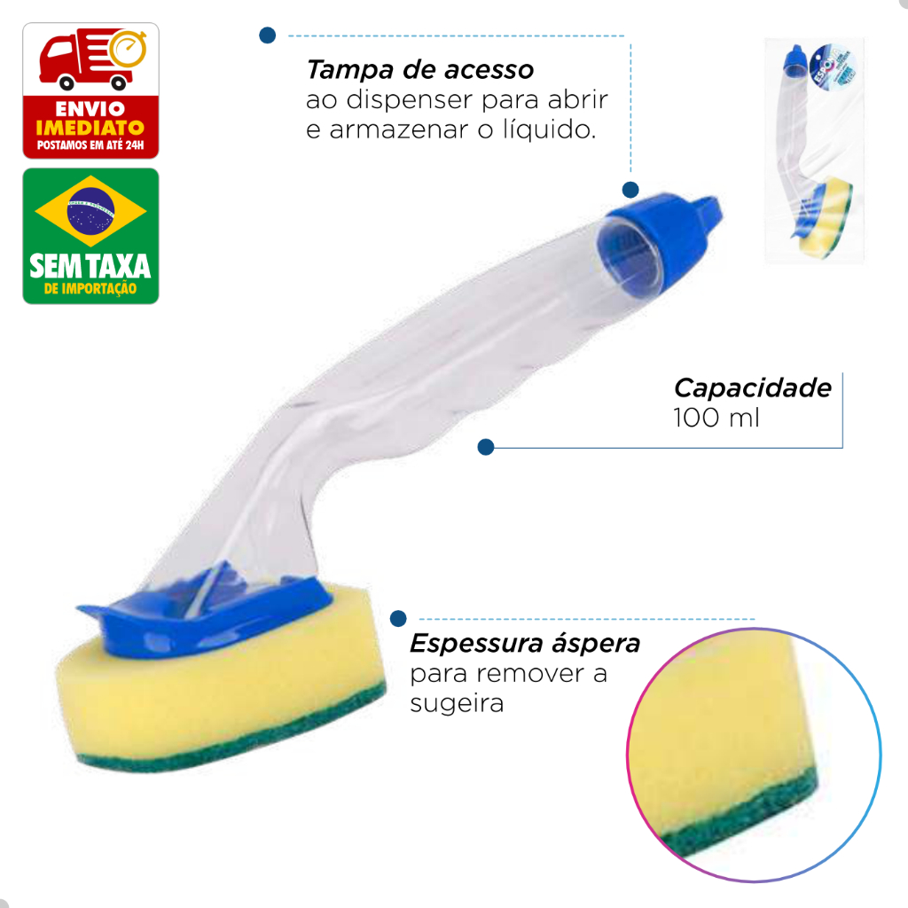 Esponja com Cabo Dispenser para Detergente Louça Cozinha Cleantech CT0019 — imagem 2 de 2