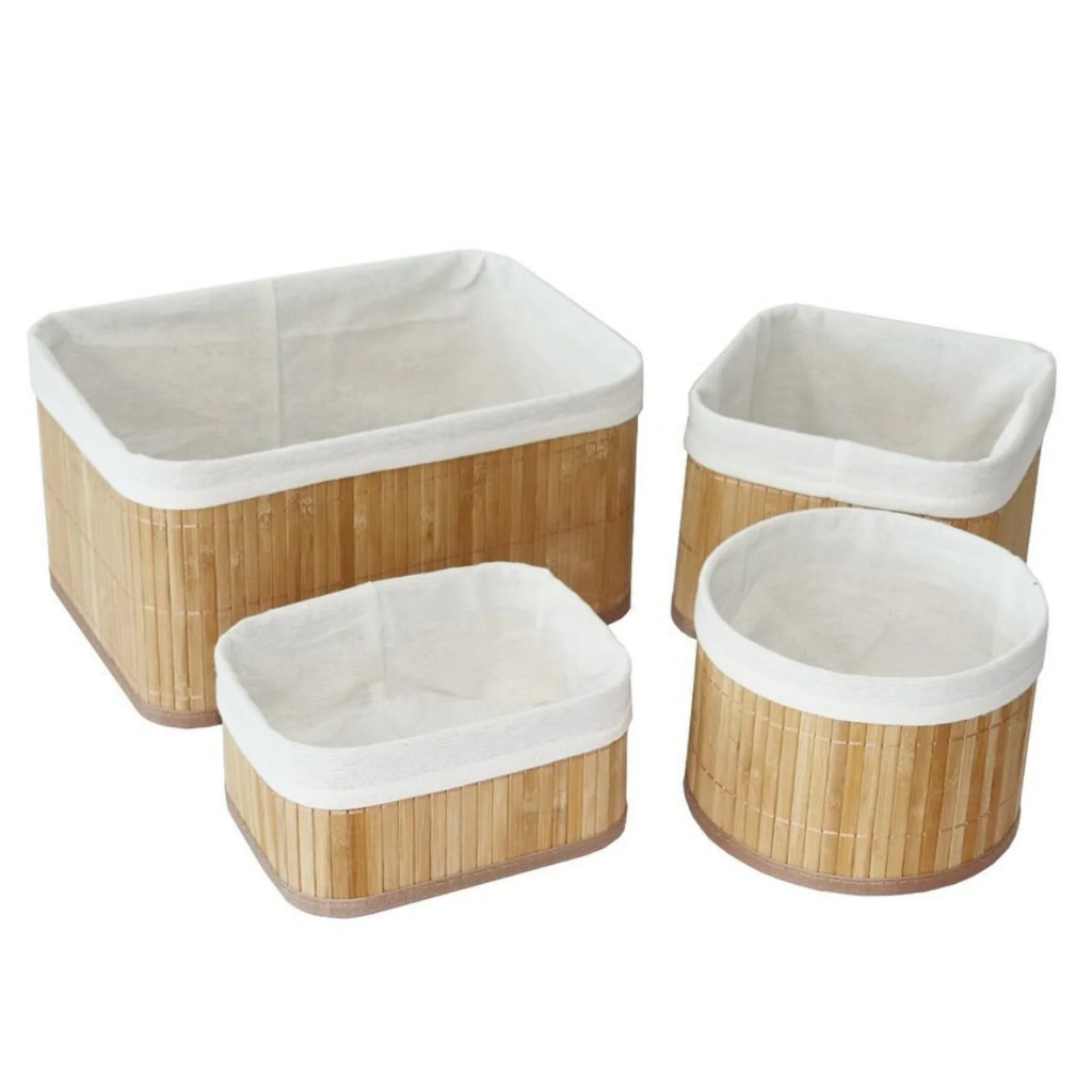 Conjunto 4 Cestos de Bambu Organizadores c/ um Redondo Maxx - Home & Living