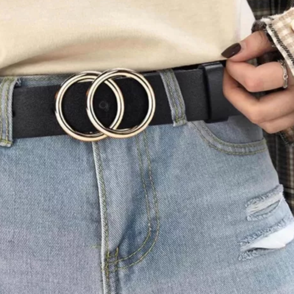 Cinto de Couro Feminino com Fivela Dupla Dourada em Oferta na Shopee