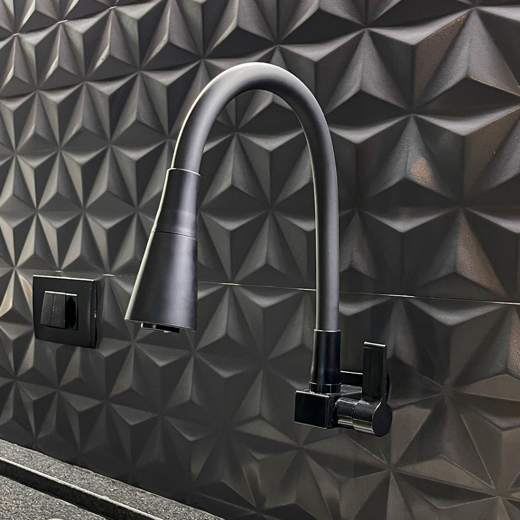 Torneira Gourmet Cozinha Bancada Preta Flexível 2 Jatos ABS Para Pia Mesa Bica Alta Moderna de Luxo