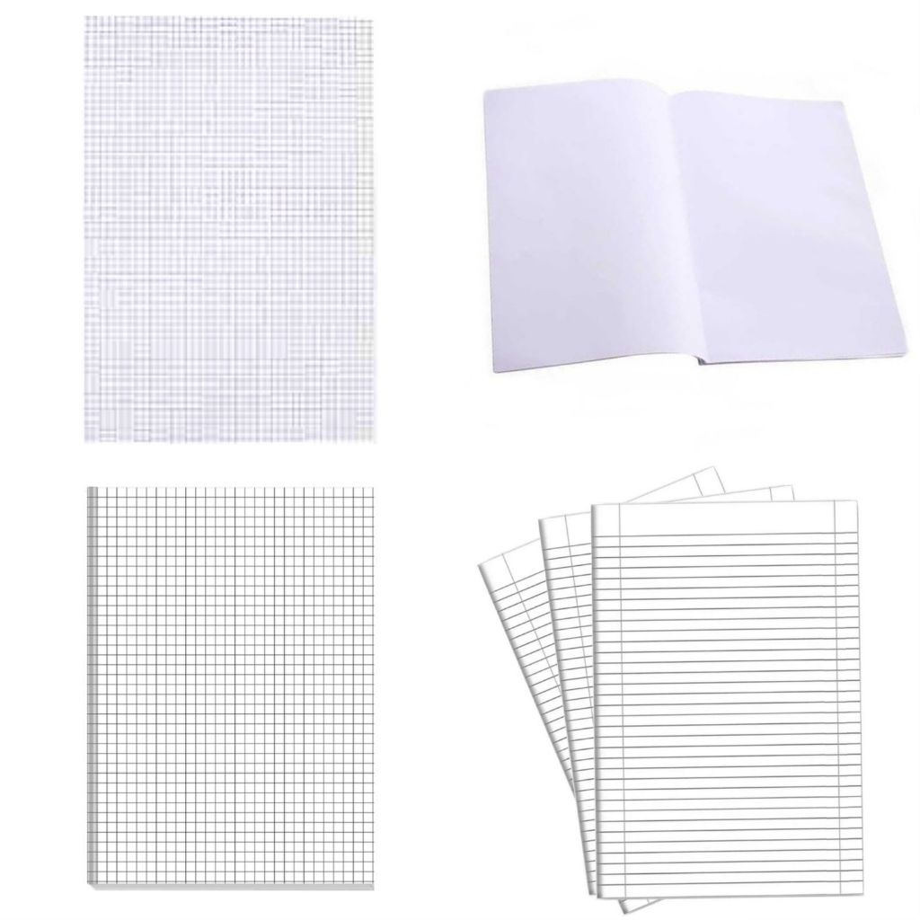 Kit de Folhas de Almaço Pautado, sem pauta ou Quadriculado 206x300mm 5 folhas