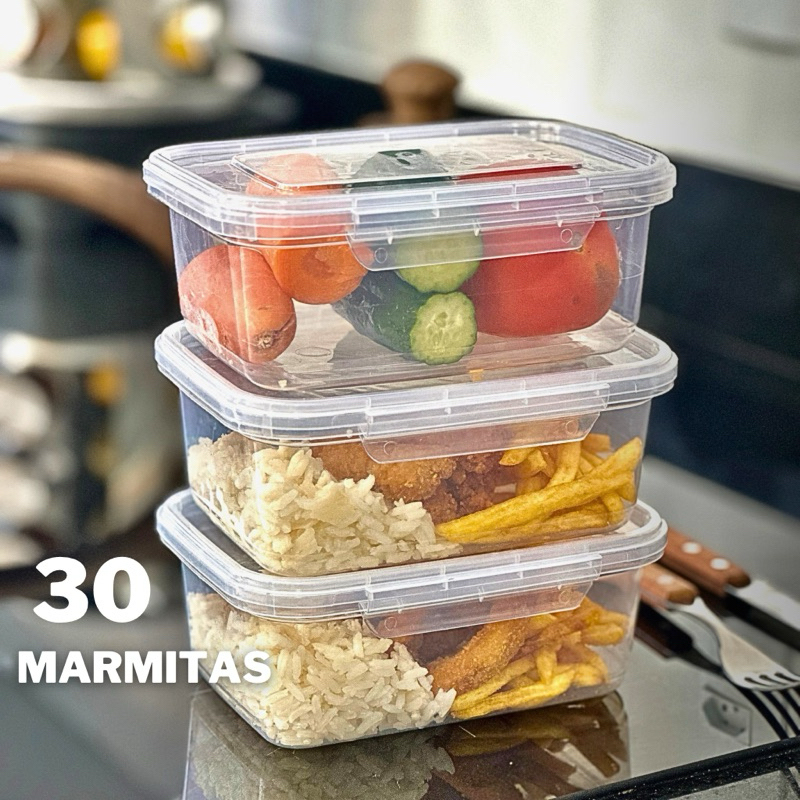 Kit 30 marmitas fit 800ml travas herméticas semanal casa cozinha organizador geladeira e congelador