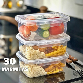 Kit 30 marmitas fit 800ml travas herméticas semanal casa cozinha organizador geladeira e congelador