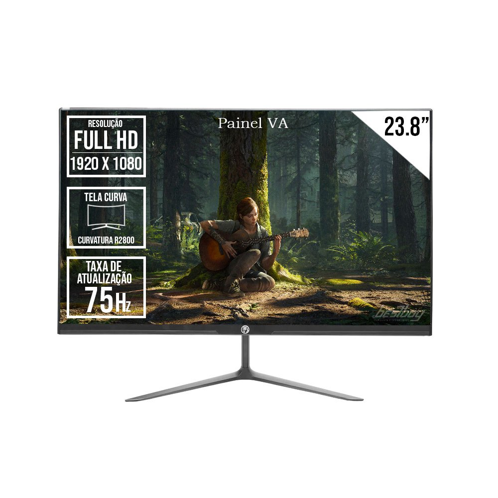 MONITOR BRAZILPC 23.8 POLEGADAS LED WIDESCREEN 75HZ CURVO 24WCF-75 FHD R2800 FRAMLESS PRETO