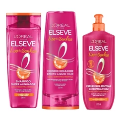 Kit Elseve Shampoo + Condicionador + Creme Liso dos Sonhos Loréal Paris - 3 itens