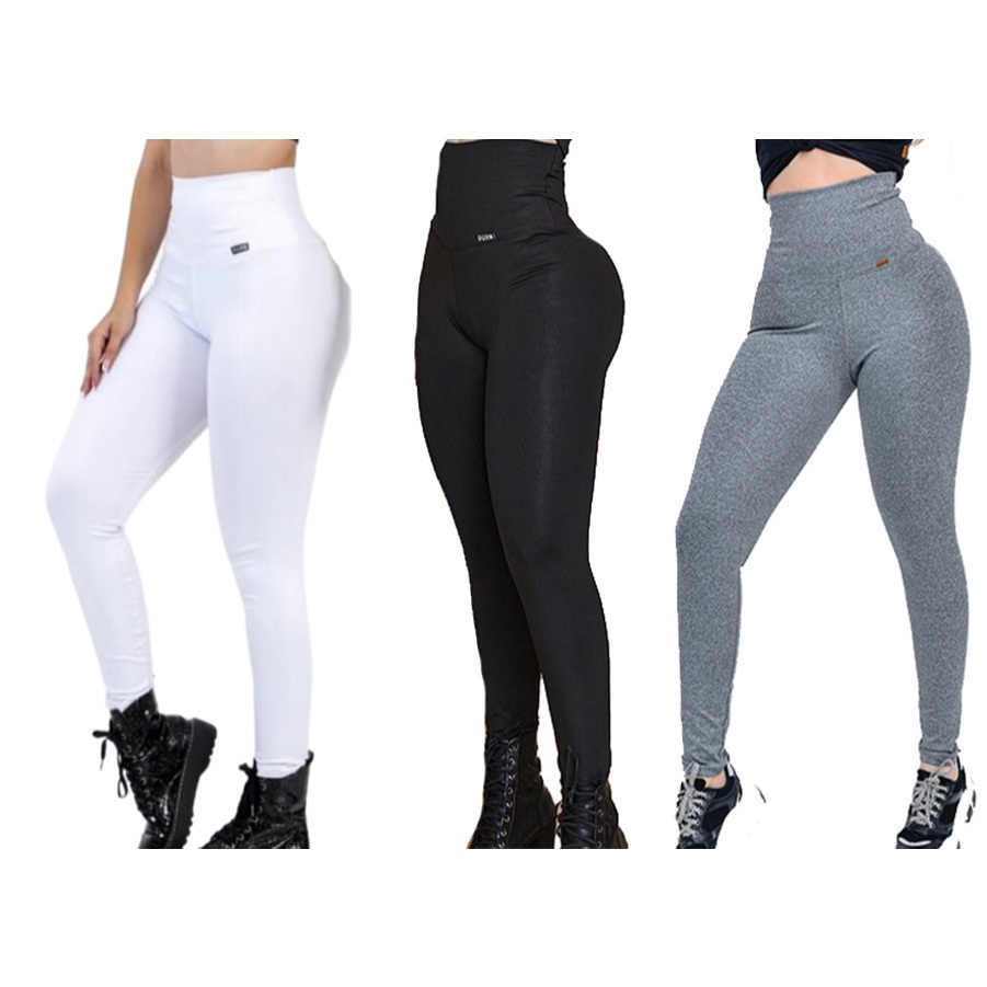 kit 3 calças grossas para academia fitness legging modeladora zero transparencia musculação crossfit atividade fisica