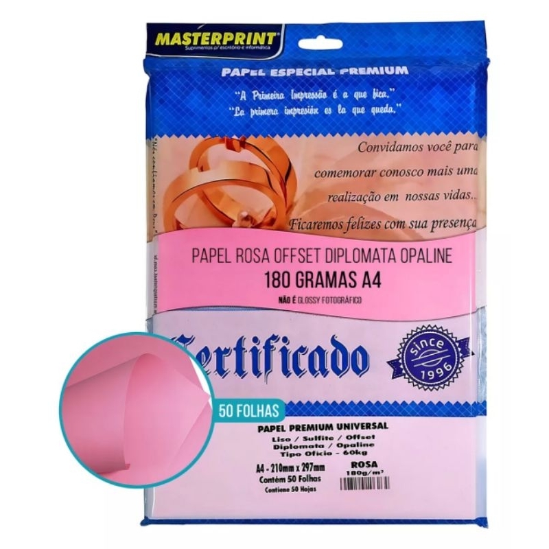 Papel Colorido A4 180g Diplomata Offset 50 Fls Masterprint Cor Rosa Promoção!!!!!!!