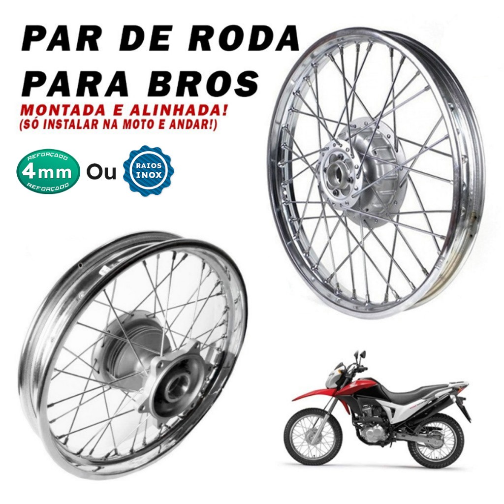 Jogo Roda Jante Raiada Raio 4mm ou Inox Tambor Bros125/150 Ks Montada (só instalar)