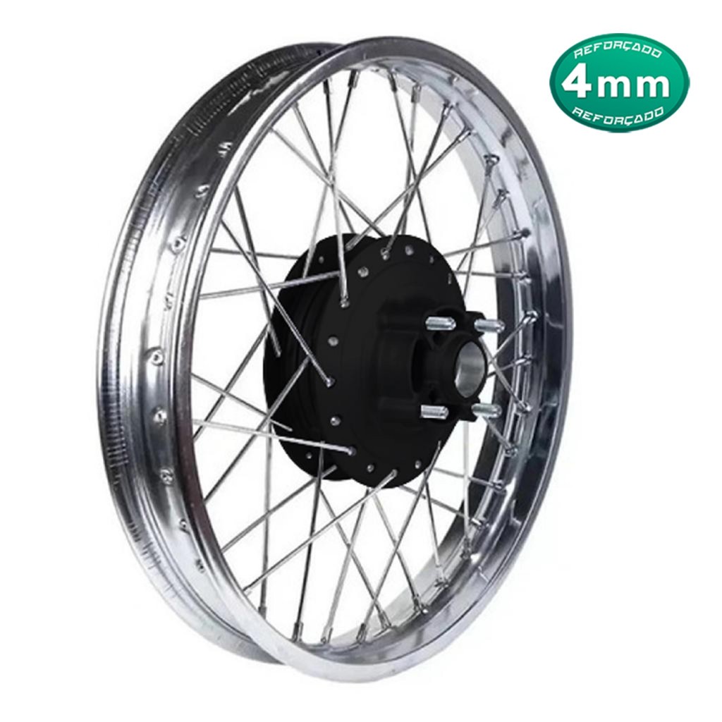 Roda Jante Traseira Raio 4mm Cromado Fan 125 2009 Áté 2022 Aro Cromado Cubo Preto + Prisioneiros