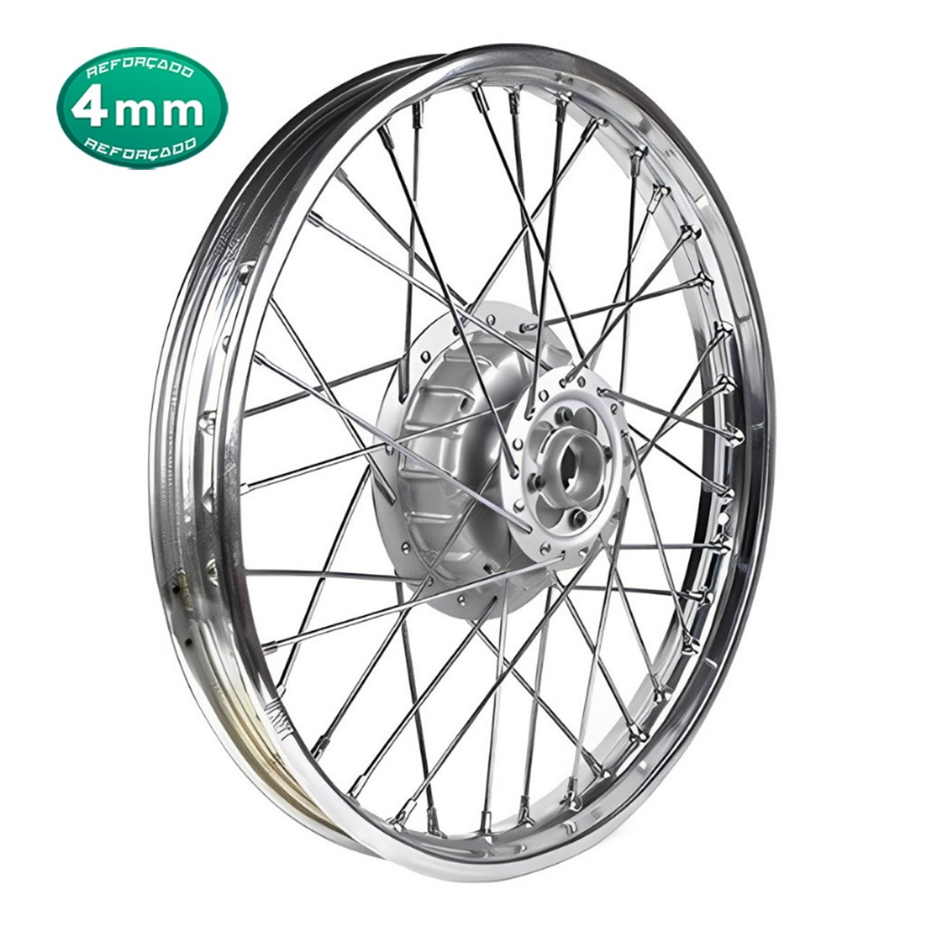 Jante Aro 19 Roda Calha Dianteira Bros 125 150 160 Freio á Tambor Cromada Raio 4mm Cromado Alinhada