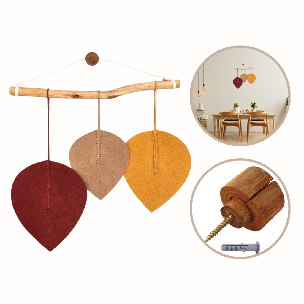 Painel 3 Folhas Macrame De Parede Boho Chic Pena Pluma Quadro Rústico