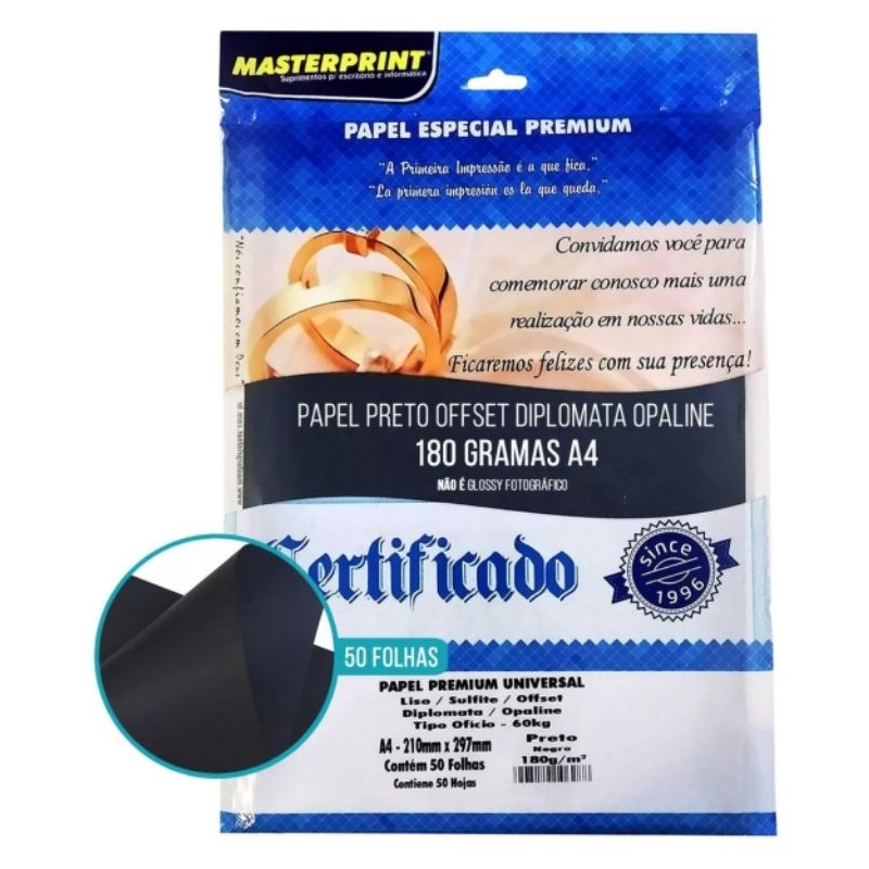 Papel Colorido A4 180g Diplomata Offset 50 Fls Masterprint Cor Preto em Oferta na Shopee