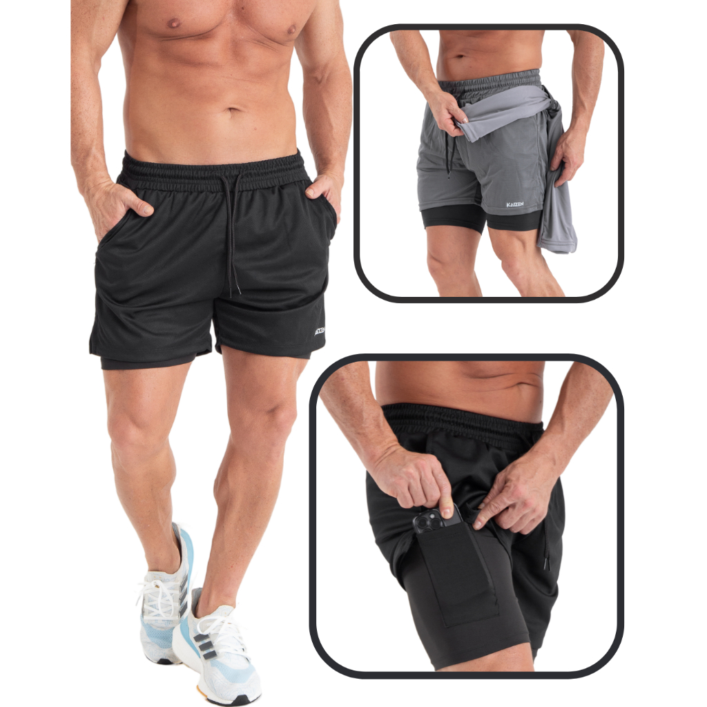 shorts 2 em 1 academia e treino sport fit dry fit com elastano com proteçao uv