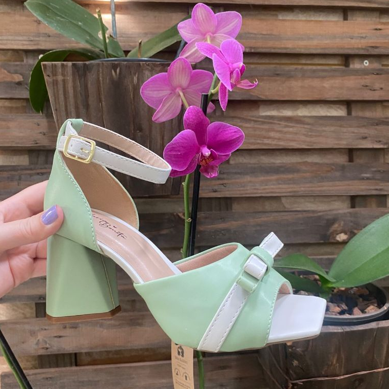 Sandália salto alto detalhe laço verão delicada moderna em Oferta na Shopee