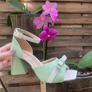 Sandália salto alto detalhe laço verão delicada moderna em Oferta na Shopee