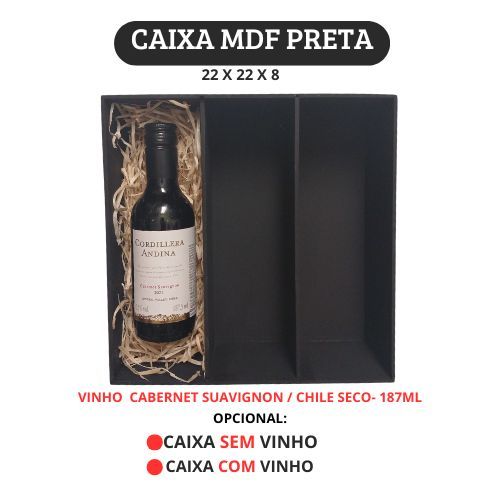 CAIXA MDF PRETA -MINI CHANDON /MINI VINHO COM 3 DIVISORIAS -CASAMENTOS-BRINDES